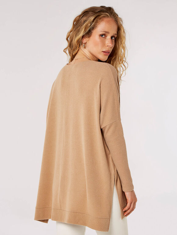 Ribbed Side Split Top, Stone, large