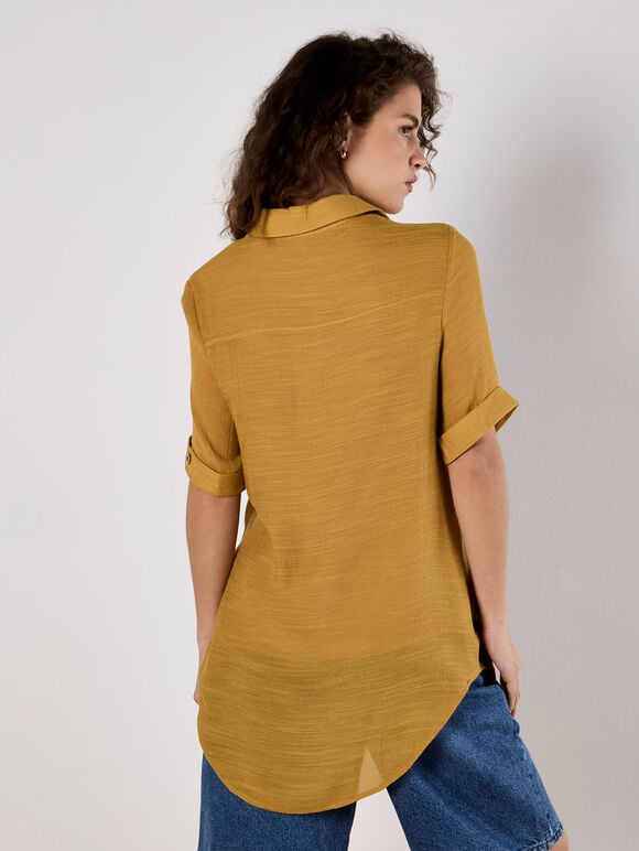 Slub Shimmer Relaxed Blouse, Mustard, large