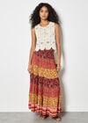 Patchwork Print Tiered Maxi Skirt, Orange, large