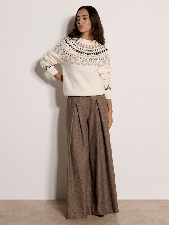 Cotton Blend Brushed Fair Isle Jumper, Cream, large