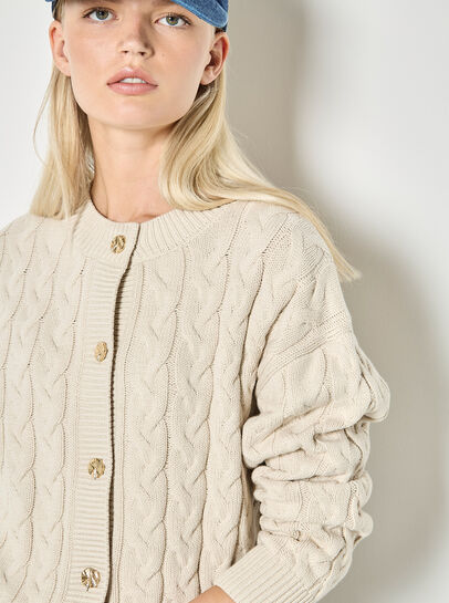 Cable Knit Button-Down Cardigan