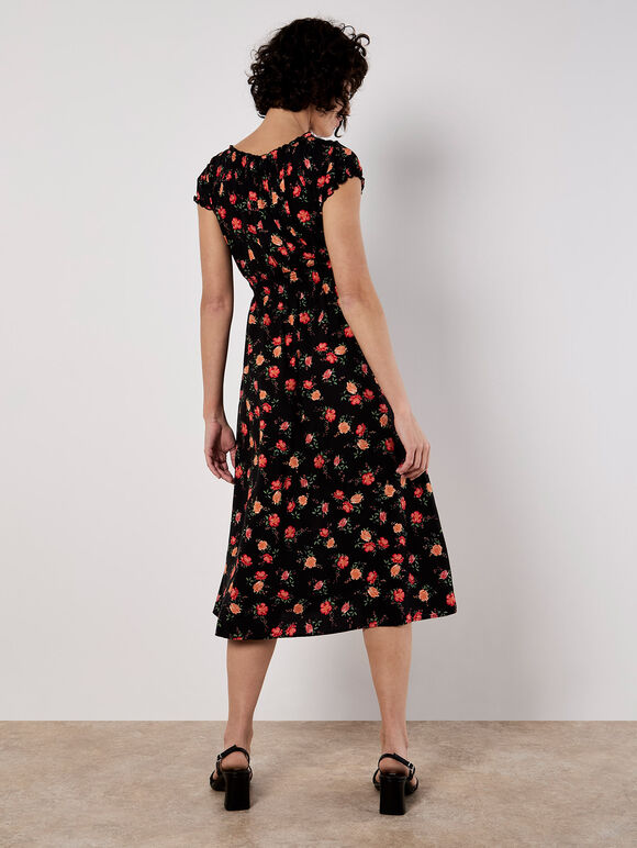 Vintage Rose Milkmaid Midi Dress, Black, large