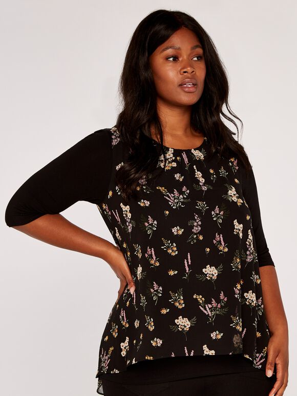 Curve Botanical Print Top, Black, large