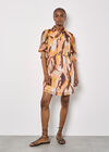 Painterly Swirls Shirt Mini Dress, Coral, large