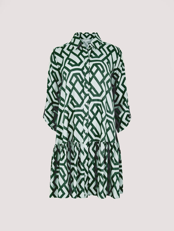Geometric Print Mini Dress, Green, large