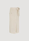 Linen Blend Wrap Midi Skirt, Cream, large