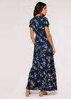 Watercolour Floral Smocked Maxi Dress, Navy, large