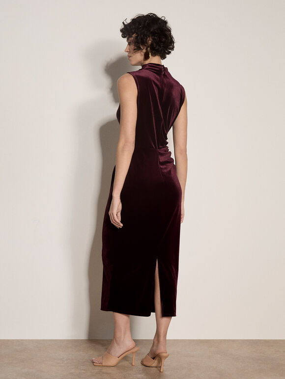 Velvet Bodycon Midaxi Dress, Burgundy, large