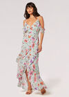 Watercolour Floral Chiffon Maxi Dress, Mint, large