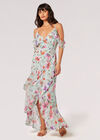 Watercolour Floral Chiffon Maxi Dress, Mint, large