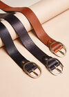 Silver buckle leather belt, Black, large