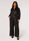 Curve Sequin Palazzo Trousers, Black, large