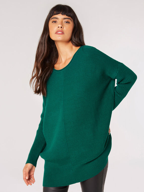 Oversized Ribbed Jumper, Green, large