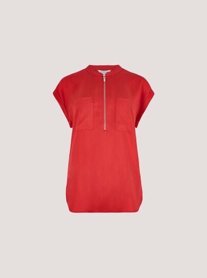 Zip Front Patch Pocket Top