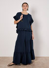 Wide Leg Tiered Trousers, Navy, large