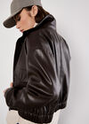 Faux Leather Bomber Jacket, Brown, large