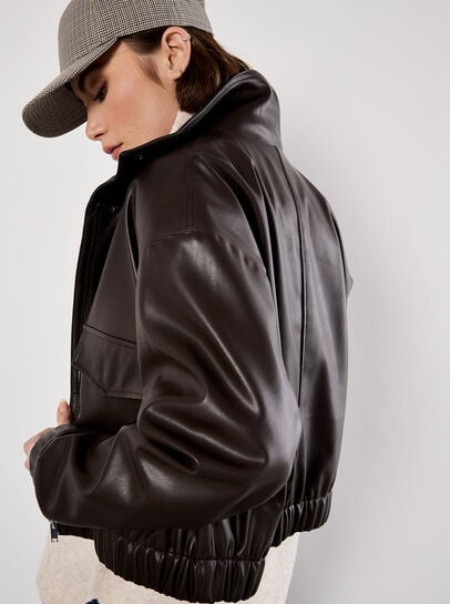 Faux Leather Bomber Jacket