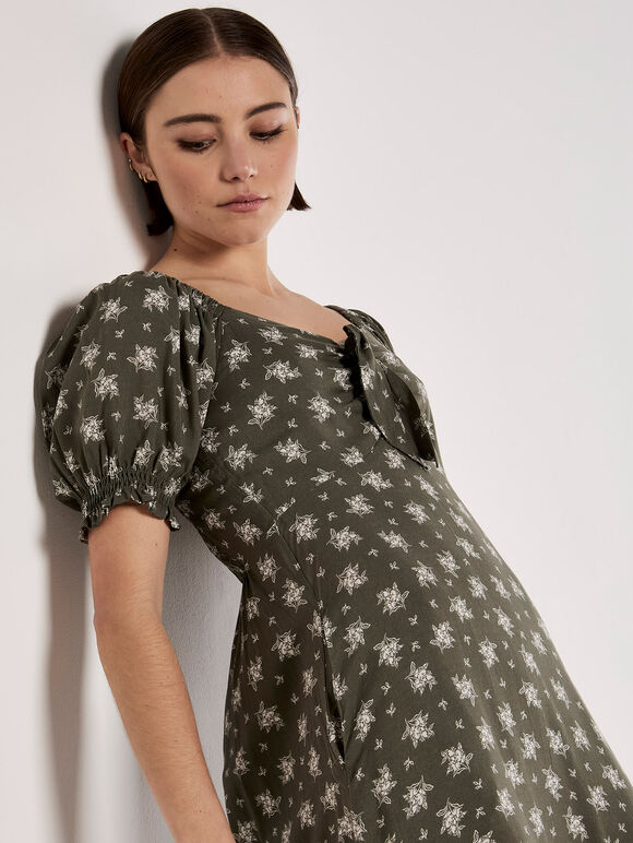 Silhouette Floral Milkmaid Maxi Dress, Khaki, large
