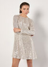 Sequin Embellished Shift Mini Dress, Stone, large
