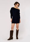 Ribbed Batwing Jumper Mini Dress, Navy, large