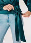 Textured Satin Wrap Top, Teal, large