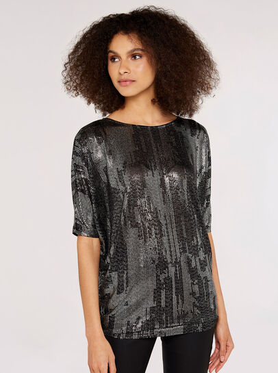 Metallic Sparkle Batwing Jersey Top
