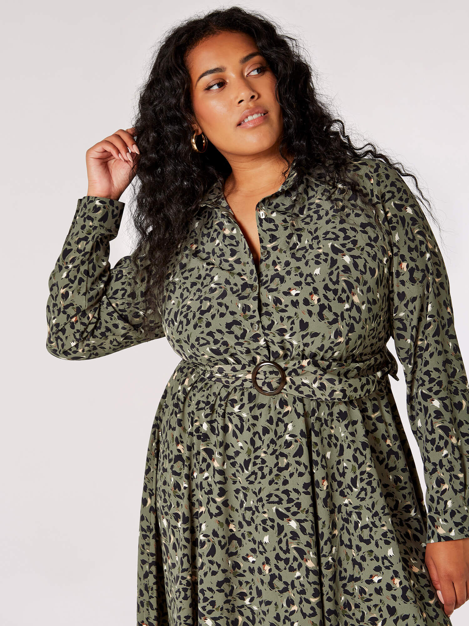 Curve Animal Print Midi Dress Apricot Clothing