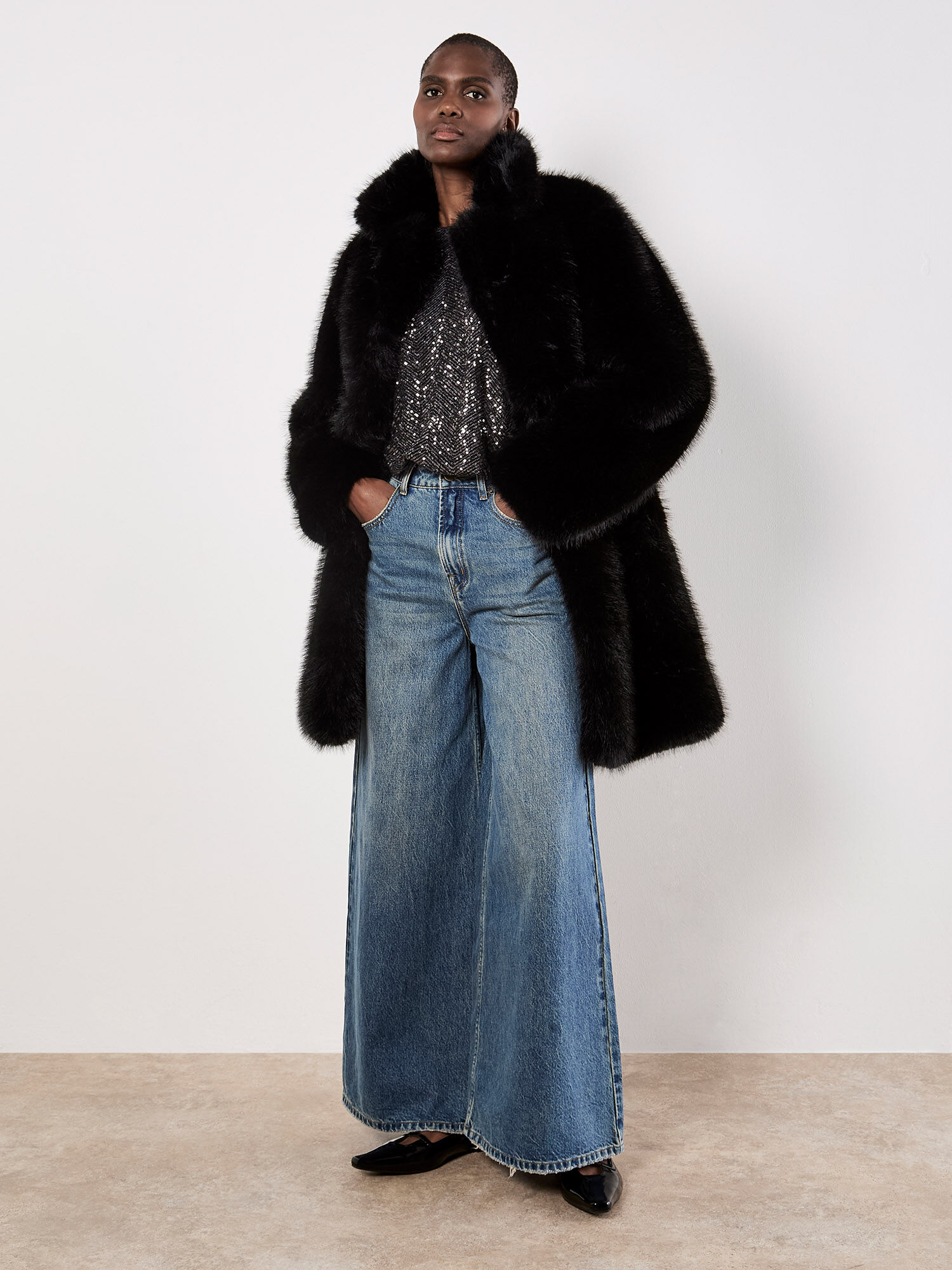 Faux Fur Longline Coat | Apricot Clothing