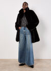 Faux Fur Longline Coat, Black, large