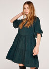 Spot Tiered Ruffle Dress, Green, large