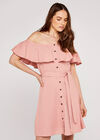 Ruffle Bardot Linen Dress, Pink, large