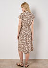 Leaf Print Shirt Midi Dress, Brown, large