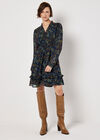 Paisley Ruffle Mini Dress , Navy, large