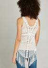 Crochet Curved Fringe Hem Top, Cream, large