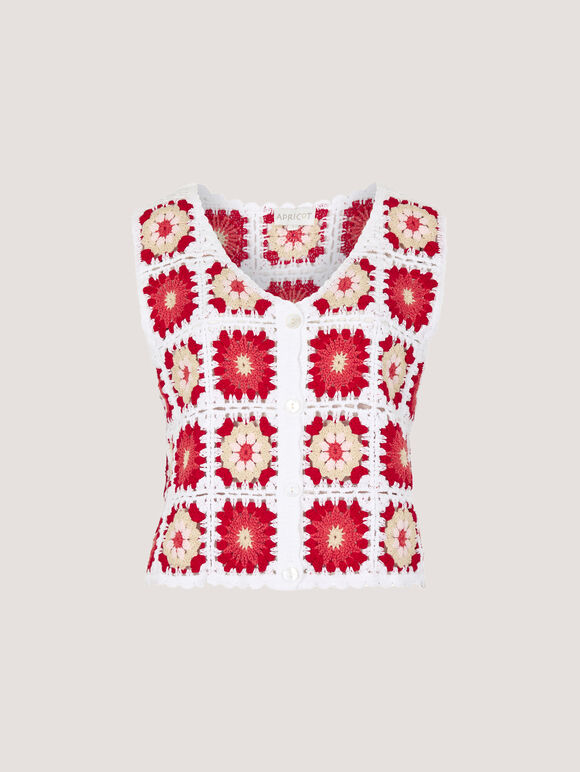 Crochet Squares Vest Top, Red, large