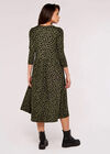 Painterly Dot Midi Dress, Khaki, large