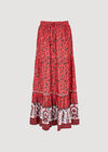 Sarasa Floral Tiered Maxi Skirt, Red, large