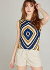 Navy  Psychedelic Diamond Crochet Top, Navy, large