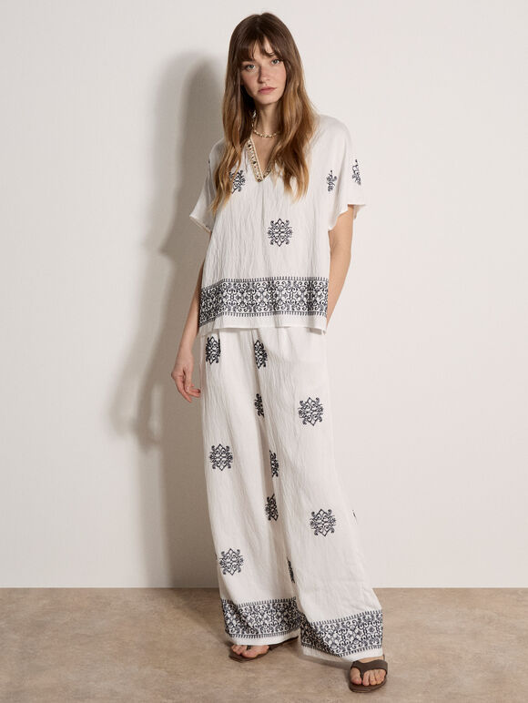 Paisley Embroidered Top & Trouser Set, , large