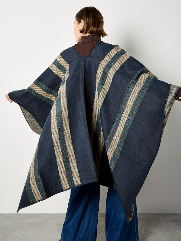 Bold Stripe Blanket Cape, Blue, large