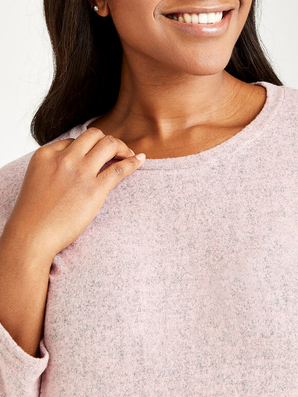 Marl Round Hem Top+, Pink, large