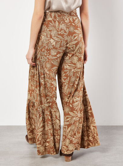 Batik Leaves Tiered Wide-Leg Trousers