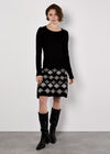 Diamond Border Snood Knitted Mini Dress, Black, large