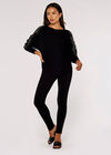 Embellished Sleeve Batwing Jumper, Black, large