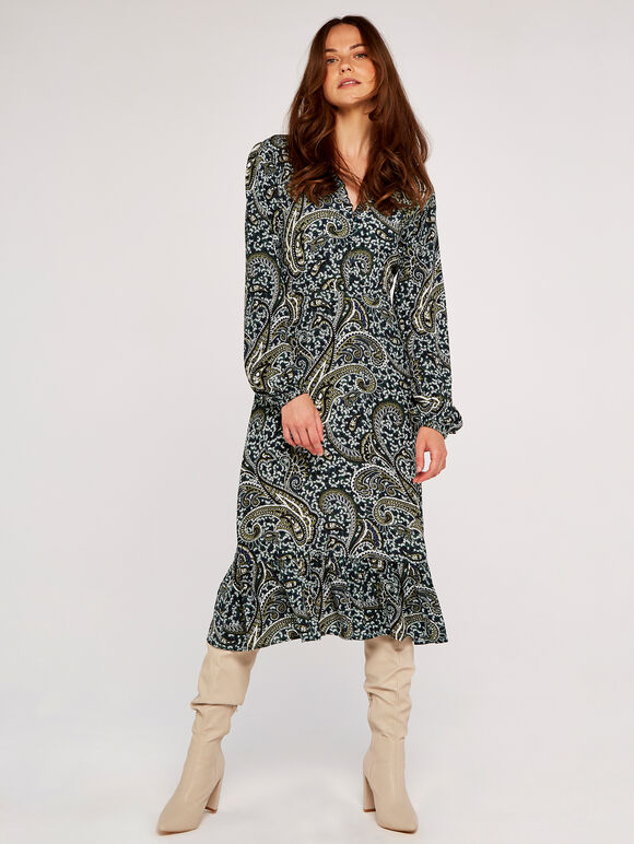 Paisley Midi Dress, Green, large