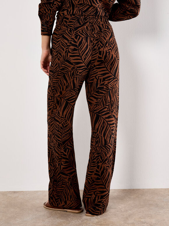 Leaf Linen Blend Wide Leg Trousers, Brown, large