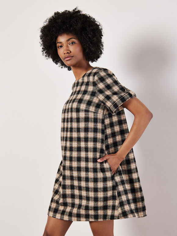 Check Print Swing Mini Dress, Black, large