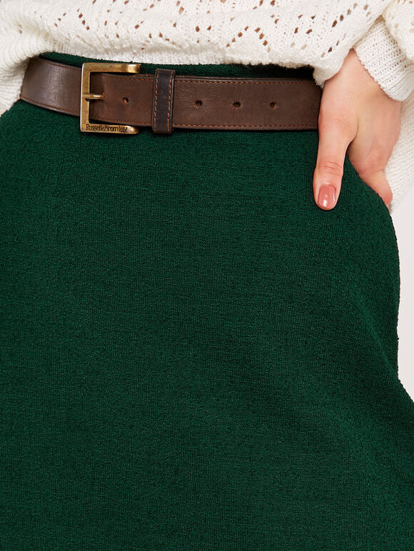 Knitted Boucle A Line Midi Skirt, Green, large