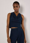 Sleeveless Cowl Neck Crop Top, Navy, large