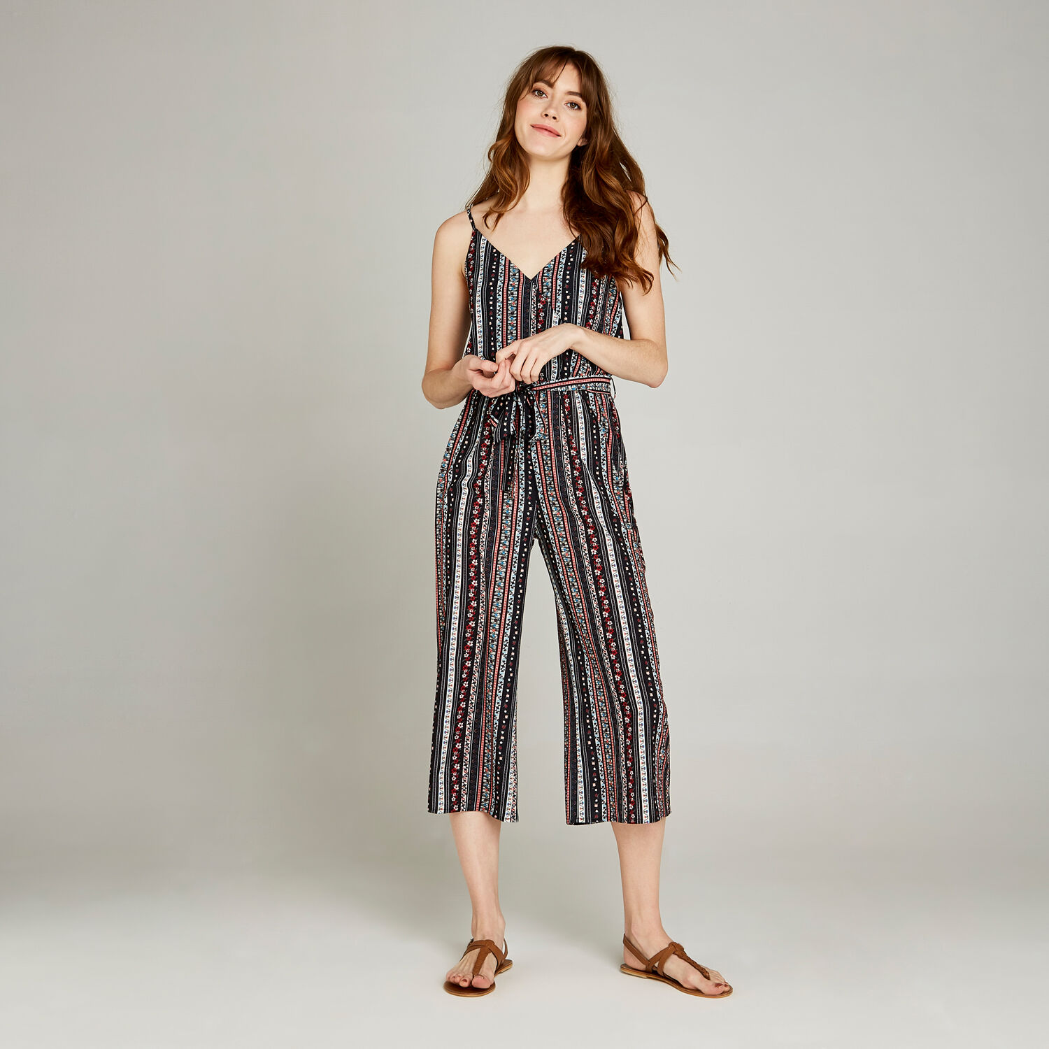 Black Folk Lines Cami Ripple Jumpsuit Apricot Clothing